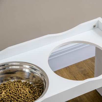 Raised Dog Bowl, Feeding Bowl with Raised Edge, 2 x 2L Removable Stainless Steel Dog Bowl, Feeding Bowl for Very Large Dogs, Feeding Station, White