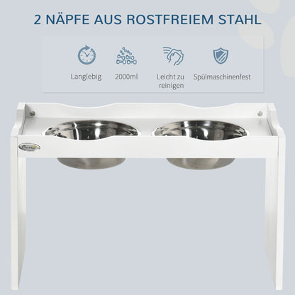 Raised Dog Bowl, Feeding Bowl with Raised Edge, 2 x 2L Removable Stainless Steel Dog Bowl, Feeding Bowl for Very Large Dogs, Feeding Station, White