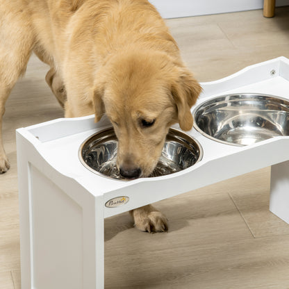 Raised Dog Bowl, Feeding Bowl with Raised Edge, 2 x 2L Removable Stainless Steel Dog Bowl, Feeding Bowl for Very Large Dogs, Feeding Station, White