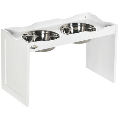 Raised Dog Bowl, Feeding Bowl with Raised Edge, 2 x 2L Removable Stainless Steel Dog Bowl, Feeding Bowl for Very Large Dogs, Feeding Station, White