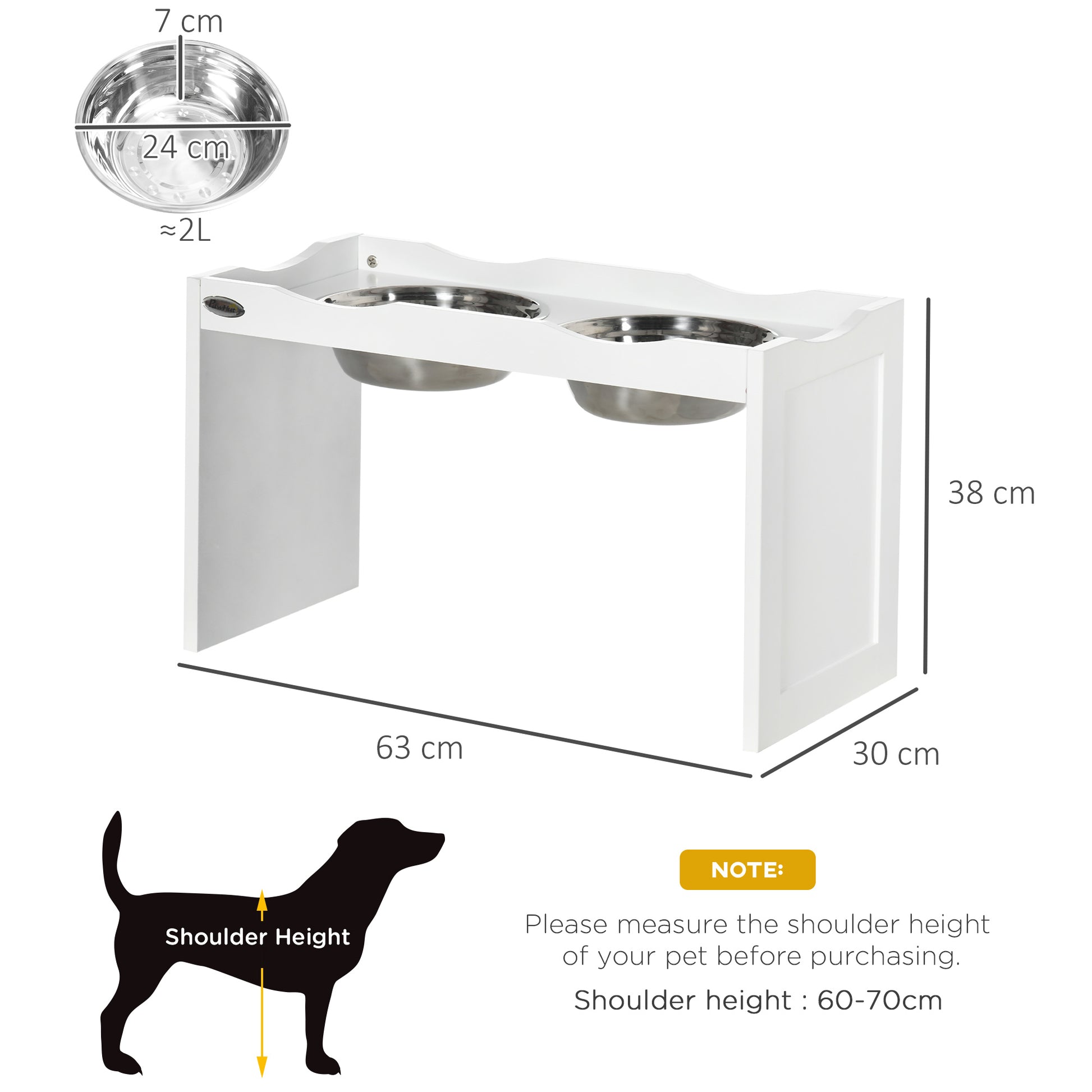 Raised Dog Bowl, Feeding Bowl with Raised Edge, 2 x 2L Removable Stainless Steel Dog Bowl, Feeding Bowl for Very Large Dogs, Feeding Station, White