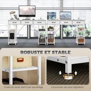 Computer Desk with 2 USB Charging Ports and 2 Power Outlets, Desk with Storage 120 x 40 cm, Adjustable Shelves and 3 Fabric Drawers, Workstation, Steel Frame, White