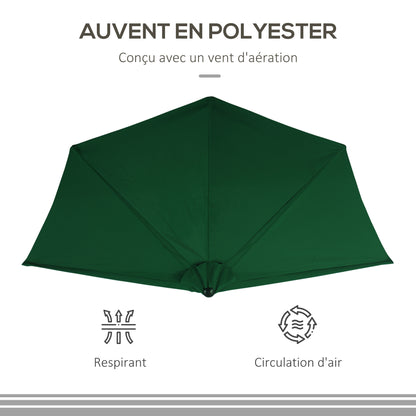 Half Umbrella - Balcony Umbrella 5 Metal Ribs 2.93 x 1.5 x 2.49 m High Density Polyester Green