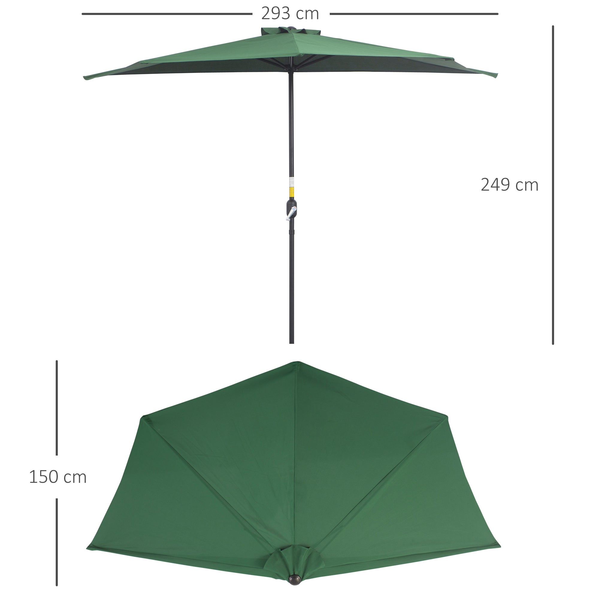 Half Umbrella - Balcony Umbrella 5 Metal Ribs 2.93 x 1.5 x 2.49 m High Density Polyester Green