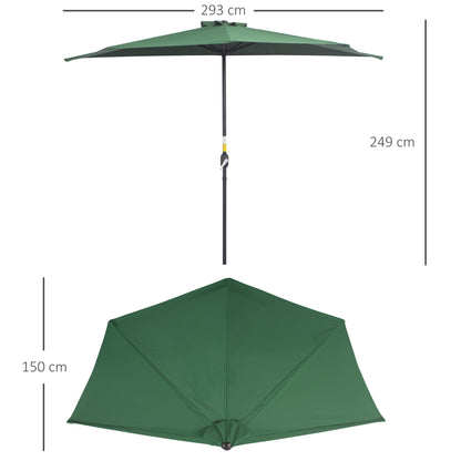 Half Umbrella - Balcony Umbrella 5 Metal Ribs 2.93 x 1.5 x 2.49 m High Density Polyester Green