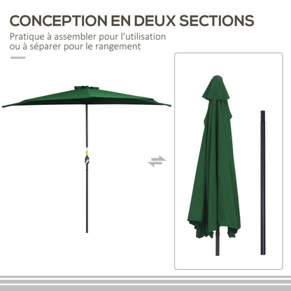 Half Umbrella - Balcony Umbrella 5 Metal Ribs 2.93 x 1.5 x 2.49 m High Density Polyester Green