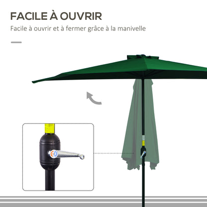 Half Umbrella - Balcony Umbrella 5 Metal Ribs 2.93 x 1.5 x 2.49 m High Density Polyester Green