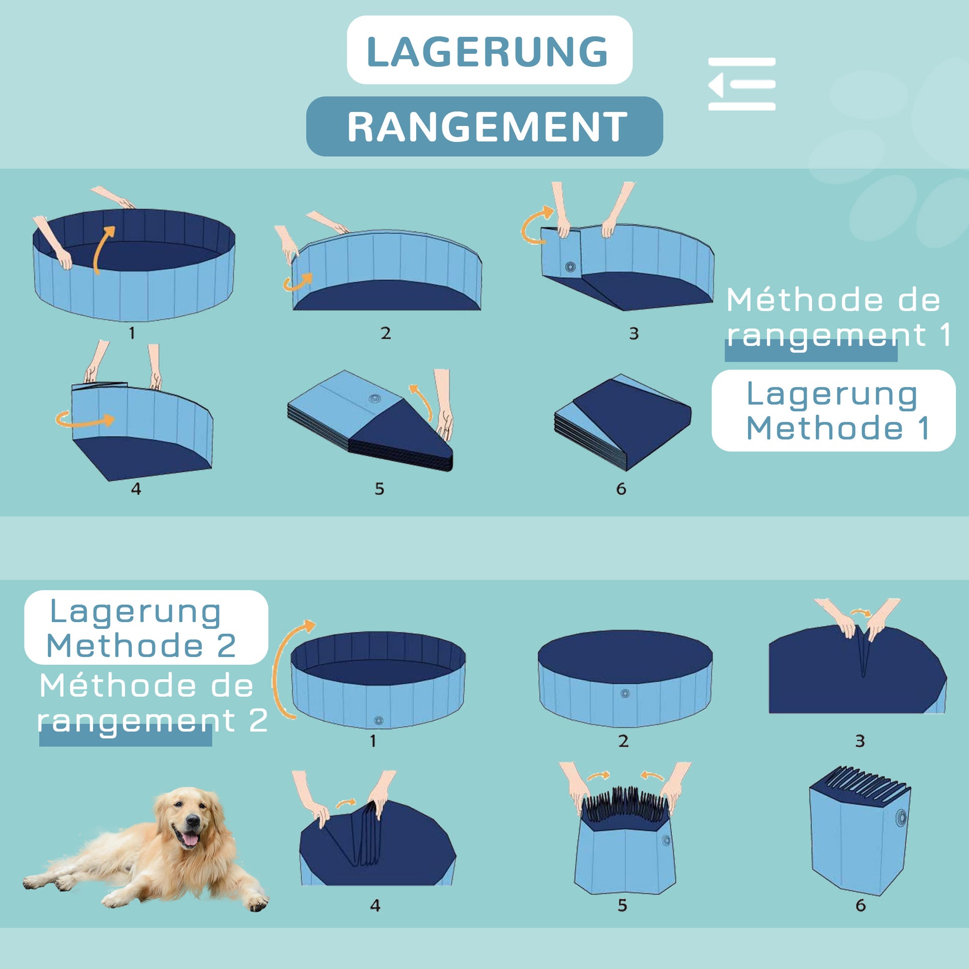 Foldable Dog Bath Tub Dog Pool Paddling Pool Swimming Pool Water Basin for Dogs and Cats Swimming Pool Plastic+Wood Blue Ø120 x H30 cm