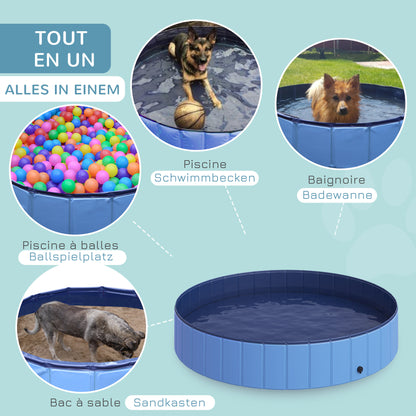 Foldable Dog Bath Tub Dog Pool Paddling Pool Swimming Pool Water Basin for Dogs and Cats Swimming Pool Plastic+Wood Blue Ø120 x H30 cm