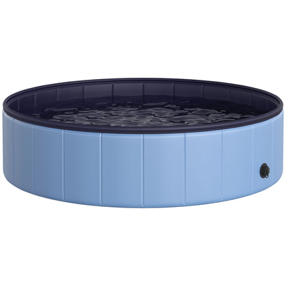 Foldable Dog Bath Tub Dog Pool Paddling Pool Swimming Pool Water Basin for Dogs and Cats Swimming Pool Plastic+Wood Blue Ø120 x H30 cm