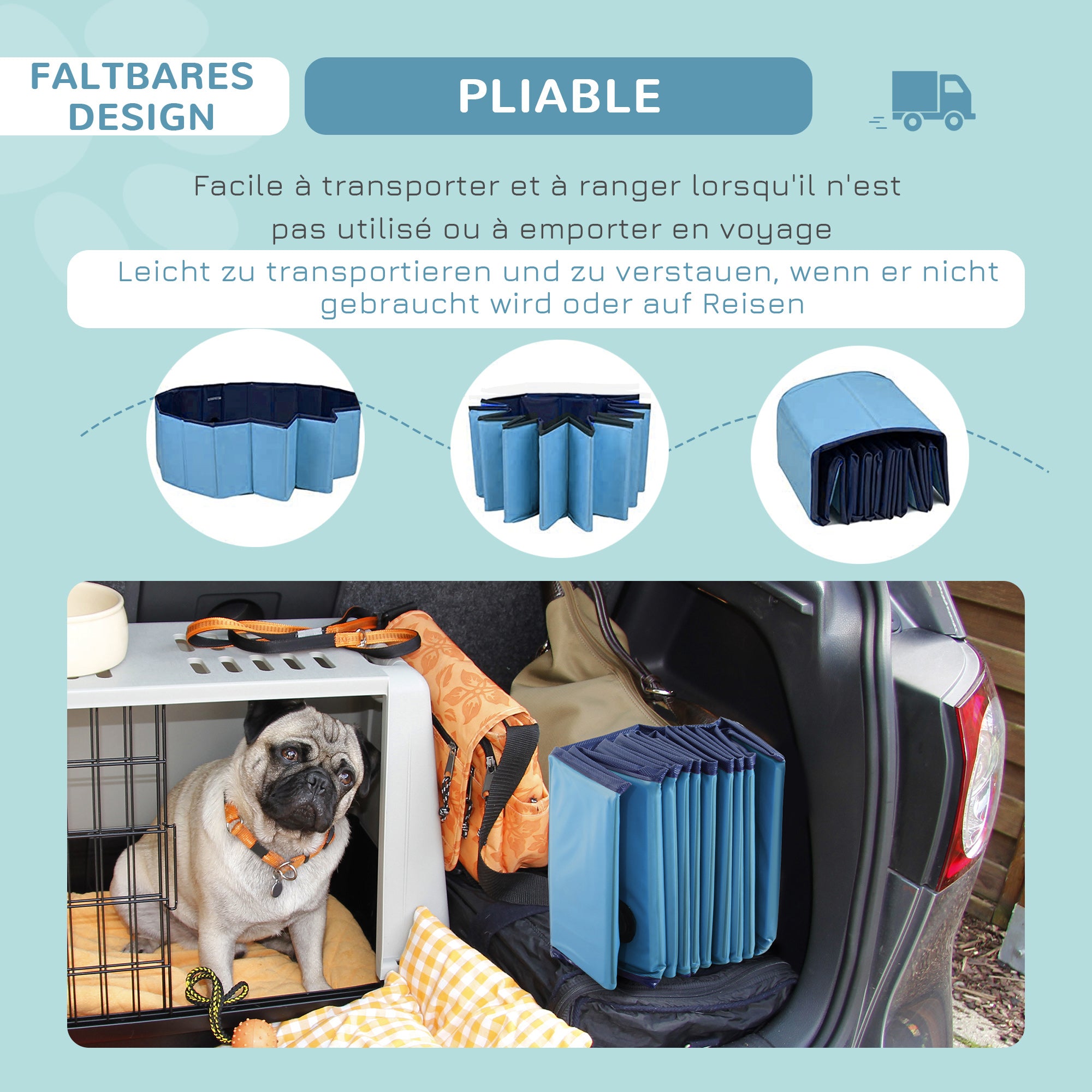 Foldable Dog Bath Tub Dog Pool Paddling Pool Swimming Pool Water Basin for Dogs and Cats Swimming Pool Plastic+Wood Blue Ø120 x H30 cm