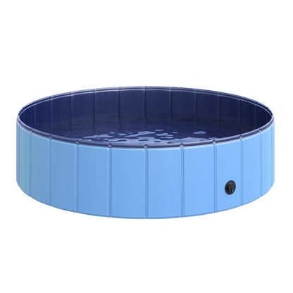 Foldable Dog Bath Tub Dog Pool Paddling Pool Swimming Pool Water Basin for Dogs and Cats Swimming Pool Plastic+Wood Blue Ø120 x H30 cm