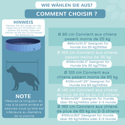 Foldable Dog Bath Tub Dog Pool Paddling Pool Swimming Pool Water Basin for Dogs and Cats Swimming Pool Plastic+Wood Blue Ø120 x H30 cm