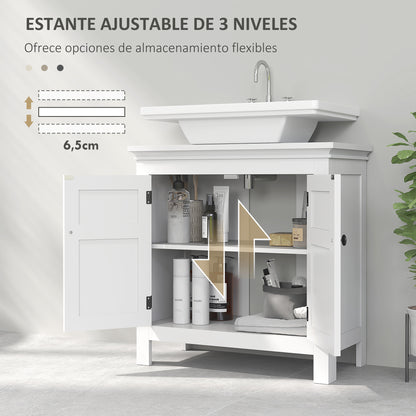 Under Sink Cabinet Modern Bathroom Vanity Unit with Adjustable Shelf and Magnetic Doors 60x30x60 cm White