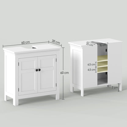 Under Sink Cabinet Modern Bathroom Vanity Unit with Adjustable Shelf and Magnetic Doors 60x30x60 cm White
