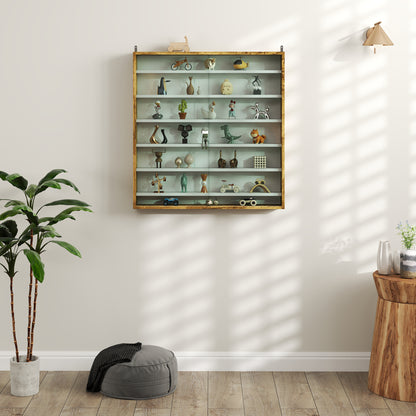 Wall Display Cabinet for Collectibles, 31.5" x 3.7" x 32.7" with 6 Adjustable Shelves and 2 Sliding Glass Doors, Rustic Brown