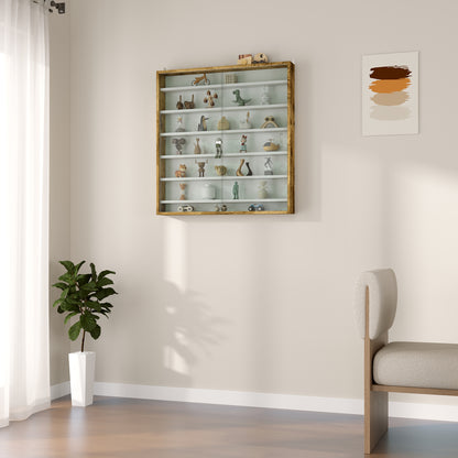 Wall Display Cabinet for Collectibles, 31.5" x 3.7" x 32.7" with 6 Adjustable Shelves and 2 Sliding Glass Doors, Rustic Brown