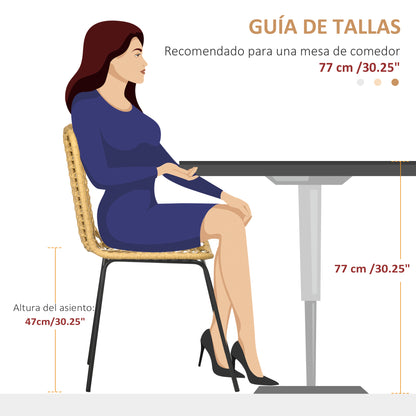 Set of 2 Synthetic Rattan Dining Chairs Kitchen Chairs with Steel Legs for Living Room Balcony Terrace Load 120 kg Natural