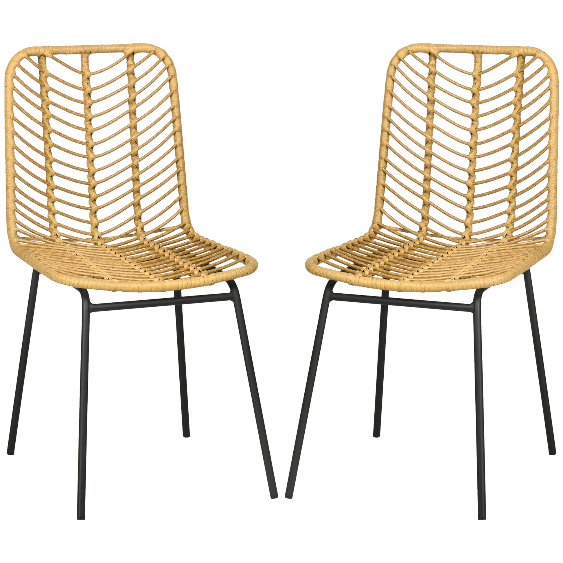 Set of 2 Synthetic Rattan Dining Chairs Kitchen Chairs with Steel Legs for Living Room Balcony Terrace Load 120 kg Natural