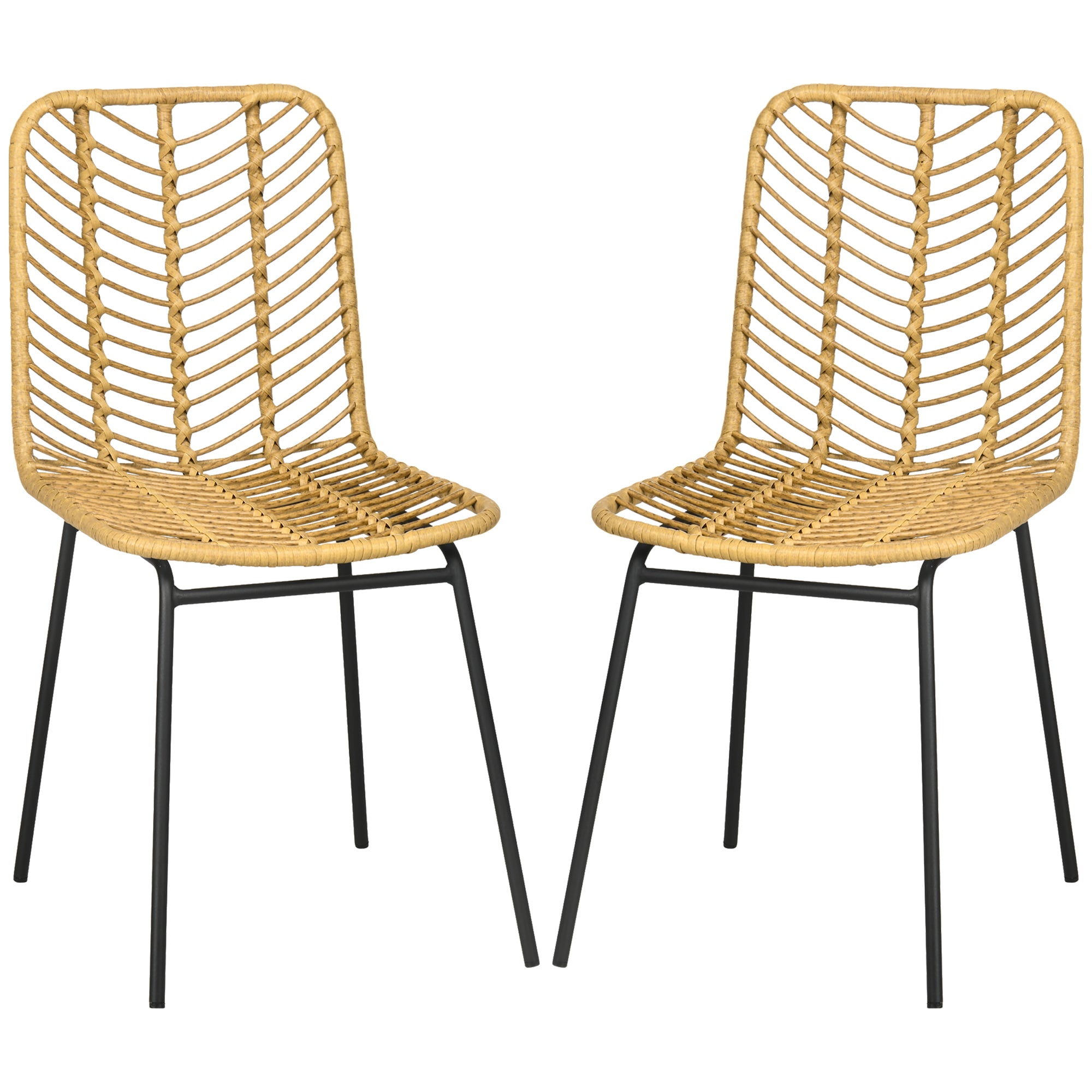 Set of 2 Synthetic Rattan Dining Chairs Kitchen Chairs with Steel Legs for Living Room Balcony Terrace Load 120 kg Natural