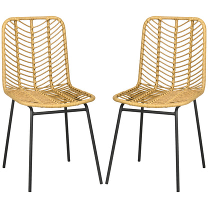 Set of 2 Synthetic Rattan Dining Chairs Kitchen Chairs with Steel Legs for Living Room Balcony Terrace Load 120 kg Natural