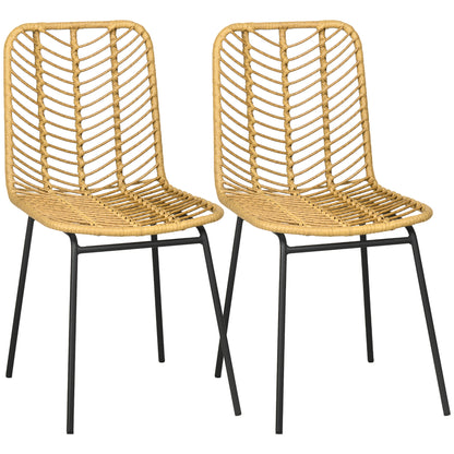 Set of 2 Synthetic Rattan Dining Chairs Kitchen Chairs with Steel Legs for Living Room Balcony Terrace Load 120 kg Natural