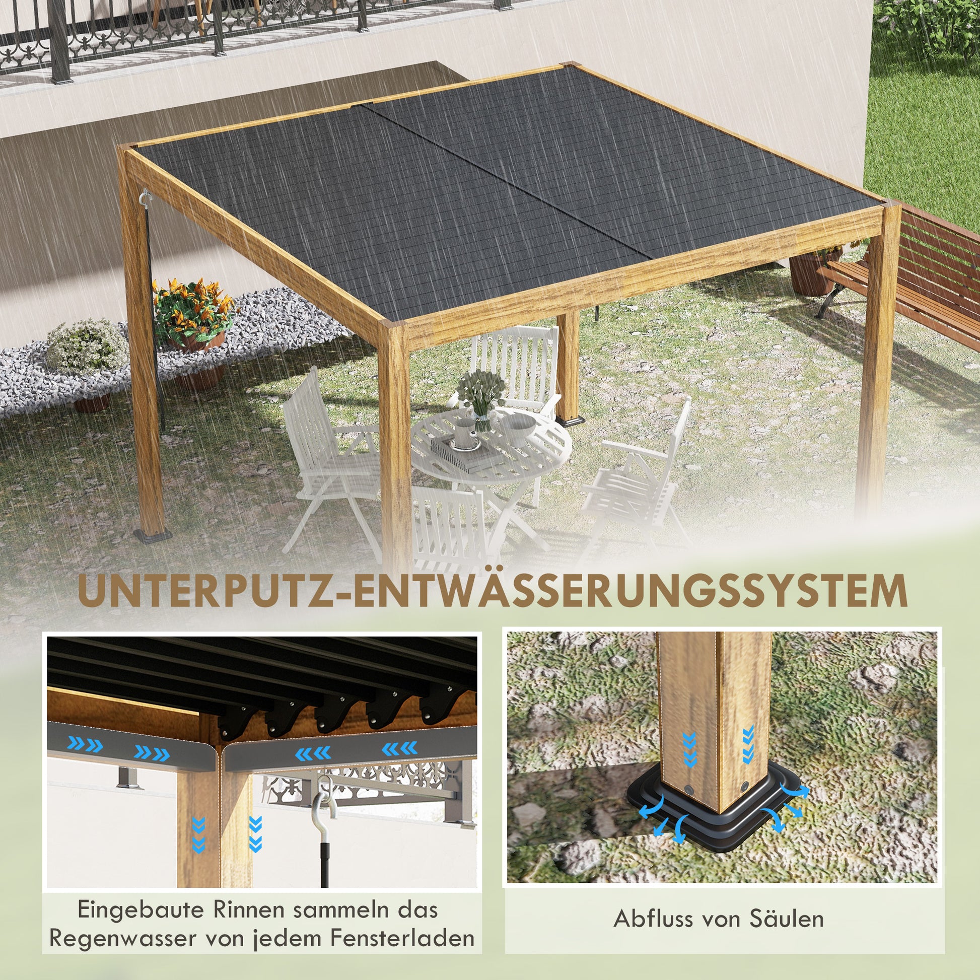 Pergola, approx. 3 x 3 m Pavilion, Garden Pavilion, UV Protection, Patio Cover with Adjustable Roof, for Yard, Balcony, Aluminum, Natural