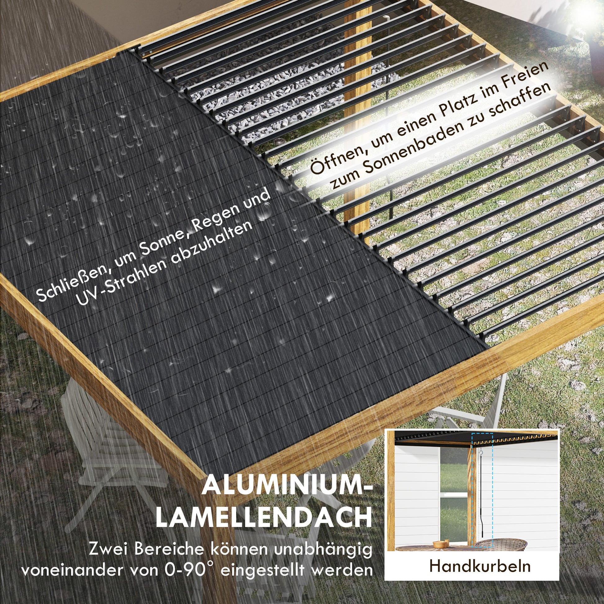 Pergola, approx. 3 x 3 m Pavilion, Garden Pavilion, UV Protection, Patio Cover with Adjustable Roof, for Yard, Balcony, Aluminum, Natural