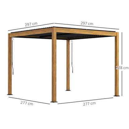 Pergola, approx. 3 x 3 m Pavilion, Garden Pavilion, UV Protection, Patio Cover with Adjustable Roof, for Yard, Balcony, Aluminum, Natural