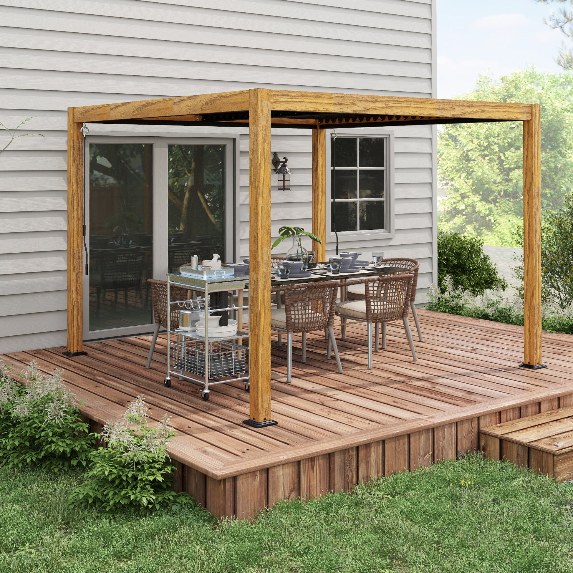 Pergola, approx. 3 x 3 m Pavilion, Garden Pavilion, UV Protection, Patio Cover with Adjustable Roof, for Yard, Balcony, Aluminum, Natural