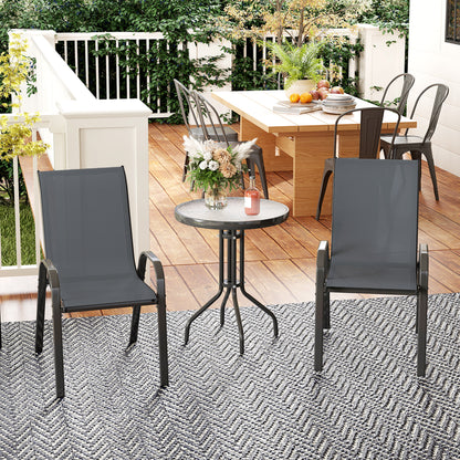 3-Piece Weather-Resistant Bistro Patio Set with Glass Table and Stackable Chairs — Dark Gray