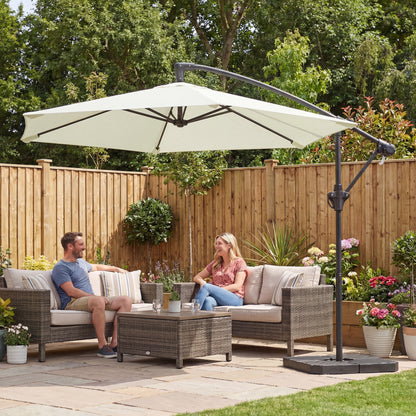 Offset Cantilever Umbrella ~Ø9.7 ft, Crank with Locking Arm, Cross Base & Fillable Weights, UV-Proof Water-Resistant Patio Parasol – Cream White