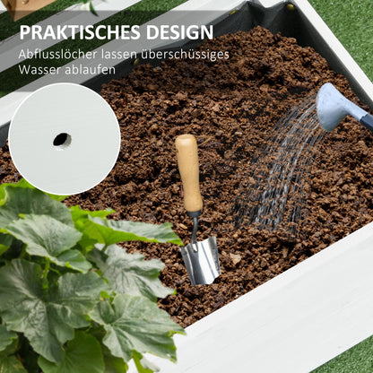 Planter Box with Trellis, Flower Box with Wheels, Raised Bed for Climbing Plants, Garden, Natural Wood, White, 76 x 30 x 155 cm