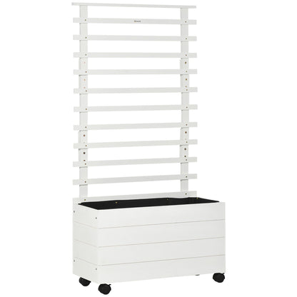 Planter Box with Trellis, Flower Box with Wheels, Raised Bed for Climbing Plants, Garden, Natural Wood, White, 76 x 30 x 155 cm