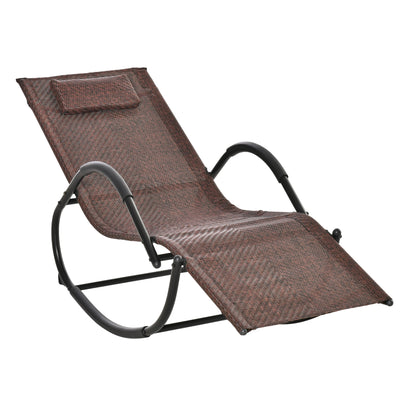 Outdoor Rocking Lounger with Armrests, Headrest, Rattan Effect for Garden Terrace Patio Max Load 160 kg 157x60x80 cm Brown
