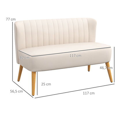 2-Seater Sofa Loveseat, Small Velvet‑Look Upholstered Couch for Living Room & Bedroom, Cream White — 46.1 x 22.2 x 30.3 in