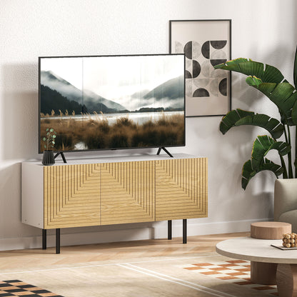TV Stand Wooden TV Cabinet for TVs up to 65 Inches with Fluted Doors and Cable Management for Living Room Bedroom, Natural Wood Effect