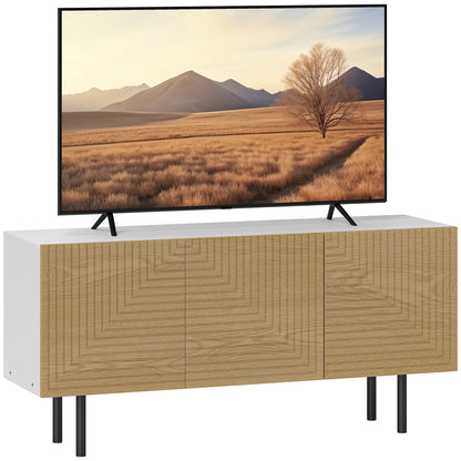 TV Stand Wooden TV Cabinet for TVs up to 65 Inches with Fluted Doors and Cable Management for Living Room Bedroom, Natural Wood Effect