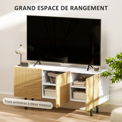 TV Stand Wooden TV Cabinet for TVs up to 65 Inches with Fluted Doors and Cable Management for Living Room Bedroom, Natural Wood Effect
