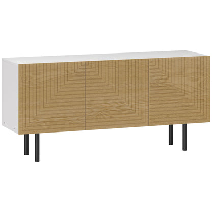 TV Stand Wooden TV Cabinet for TVs up to 65 Inches with Fluted Doors and Cable Management for Living Room Bedroom, Natural Wood Effect