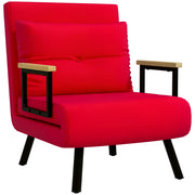 5-Level Adjustable Backrest Sofa Bed with Cushions for Living Room, Upholstered Fabric, Steel and Wood, 63x73x81 cm, Red