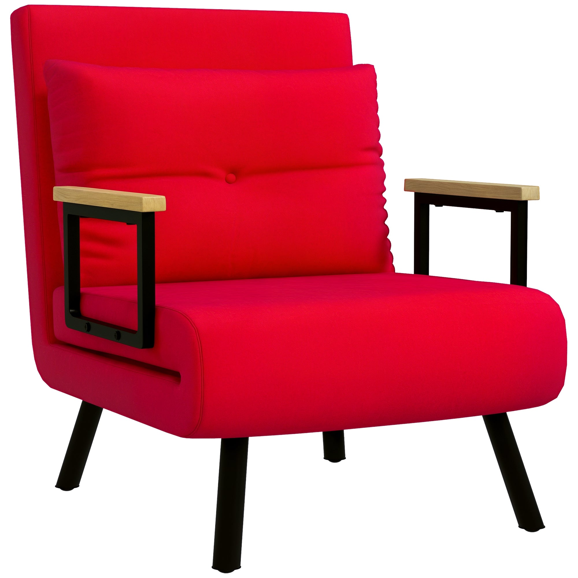 5-Level Adjustable Backrest Sofa Bed with Cushions for Living Room, Upholstered Fabric, Steel and Wood, 63x73x81 cm, Red