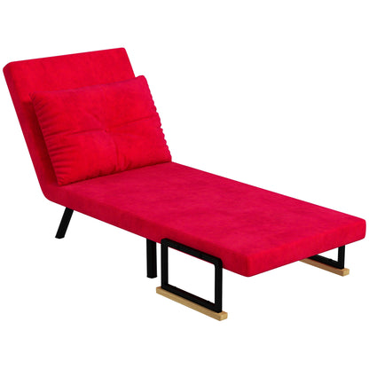 5-Level Adjustable Backrest Sofa Bed with Cushions for Living Room, Upholstered Fabric, Steel and Wood, 63x73x81 cm, Red