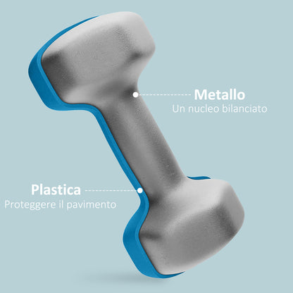 SPORTNOW Set of 2 Hexagonal Dumbbells 2x6kg in Metal and Plastic, Non-Slip Grip, 22x10x10 cm, Blue