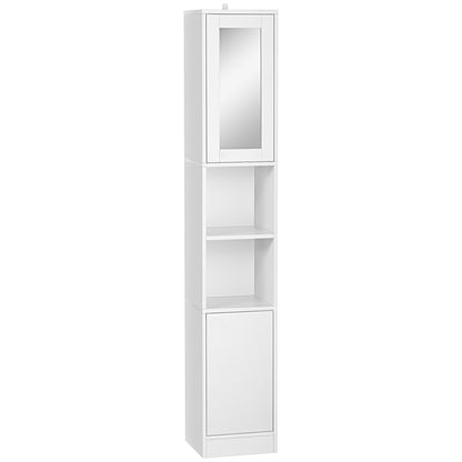 Bathroom Space Saver Cabinet with Mirror and Pressure Opening, Multi-Purpose Wooden Bathroom Cabinet, 30x28x170cm, White