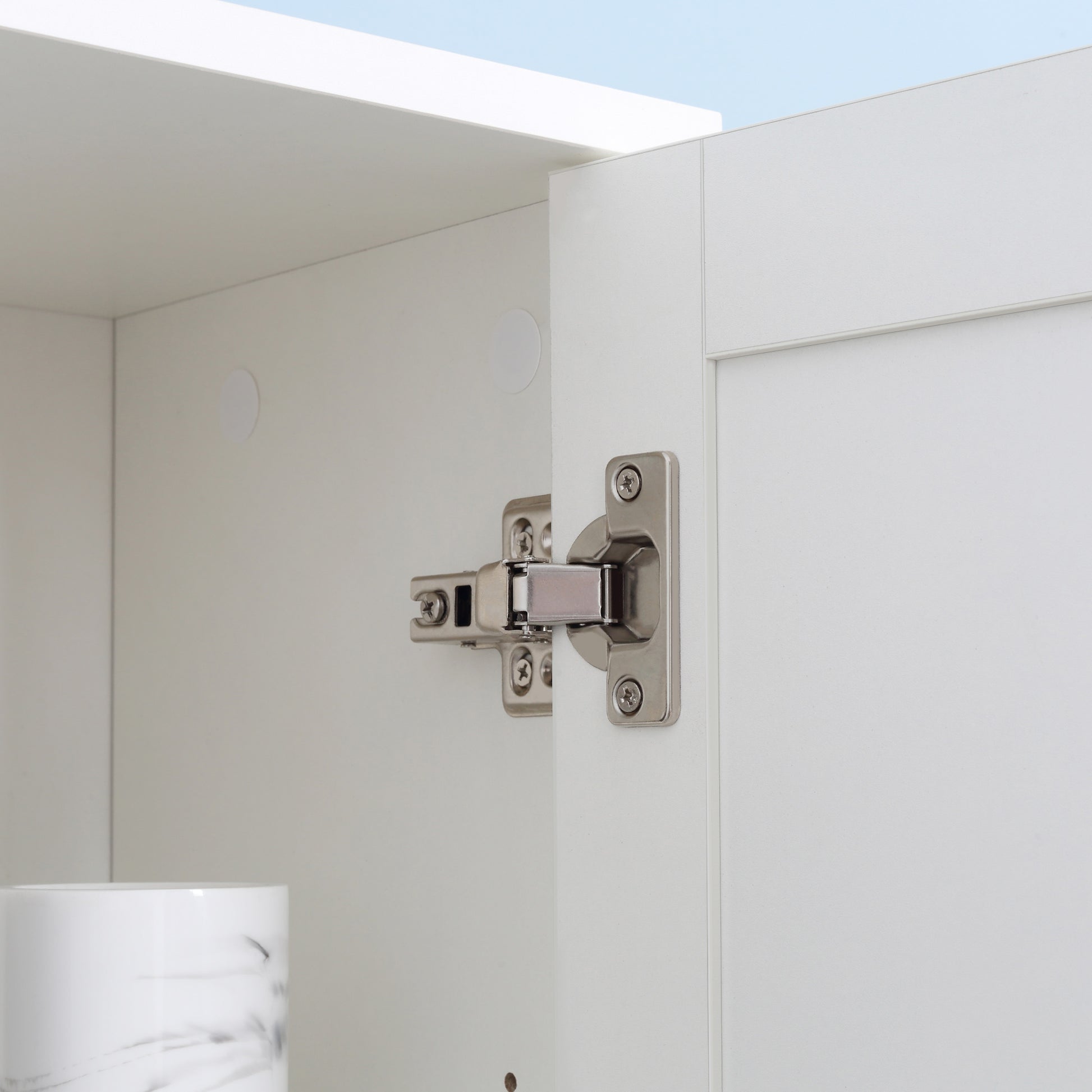 Bathroom Space Saver Cabinet with Mirror and Pressure Opening, Multi-Purpose Wooden Bathroom Cabinet, 30x28x170cm, White
