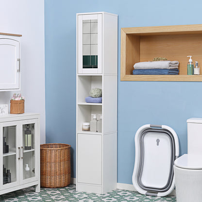 Bathroom Space Saver Cabinet with Mirror and Pressure Opening, Multi-Purpose Wooden Bathroom Cabinet, 30x28x170cm, White