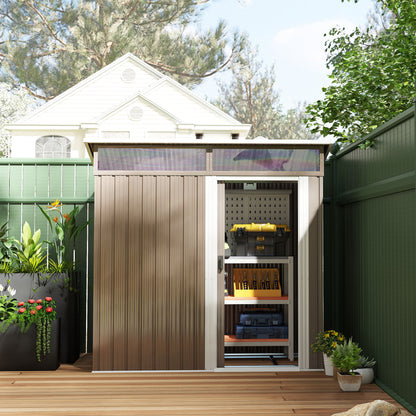 Garden Outdoor Shed 1.9m² 195x122x182 cm Outdoor Garden Shed with Reinforced Base (Floor NOT Included) Sliding Door Windows Shed for Terrace Patio Brown