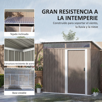 Garden Outdoor Shed 1.9m² 195x122x182 cm Outdoor Garden Shed with Reinforced Base (Floor NOT Included) Sliding Door Windows Shed for Terrace Patio Brown