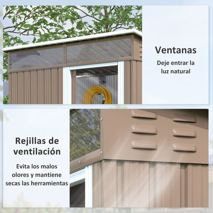 Garden Outdoor Shed 1.9m² 195x122x182 cm Outdoor Garden Shed with Reinforced Base (Floor NOT Included) Sliding Door Windows Shed for Terrace Patio Brown